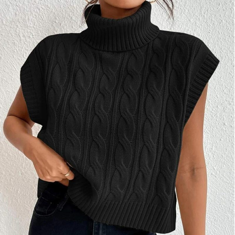Pull sans manches à col roulé en maille torsadée