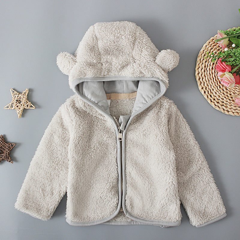 Veste peluche à capuche oreilles d’ourson pour bébé — zippée, 70 à 100 cm
