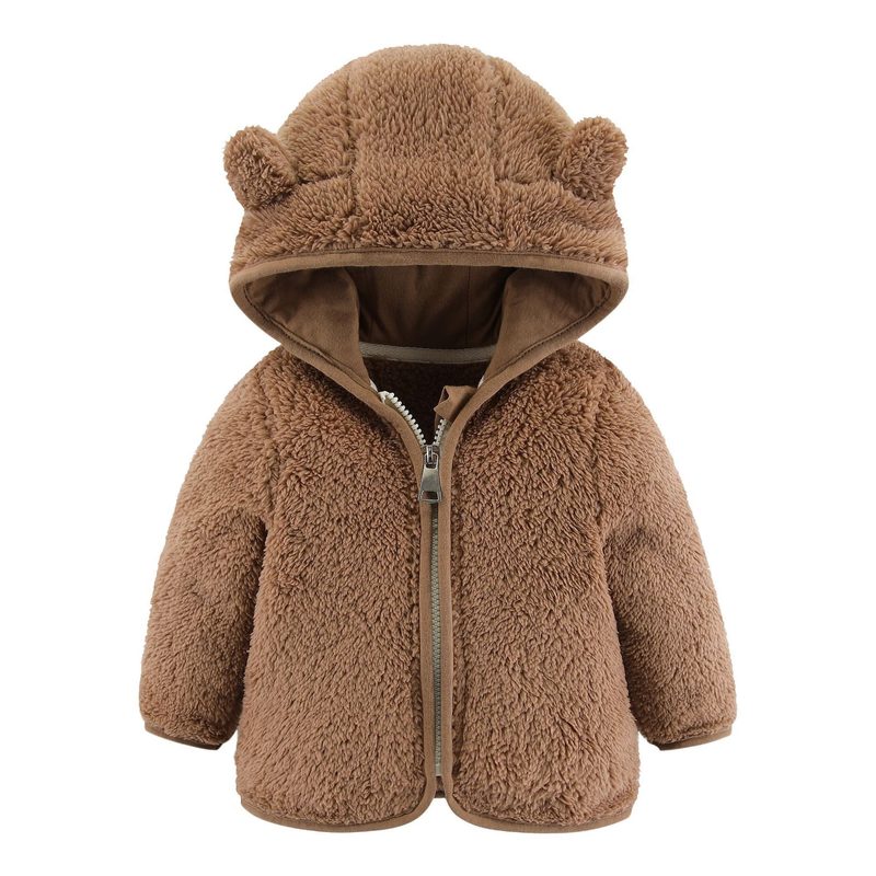 Veste peluche à capuche oreilles d’ourson pour bébé — zippée, 70 à 100 cm