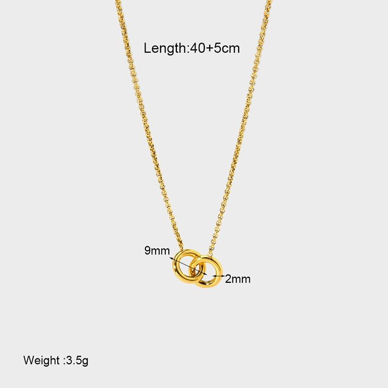 Gold interlocking double ring necklace — stainless steel