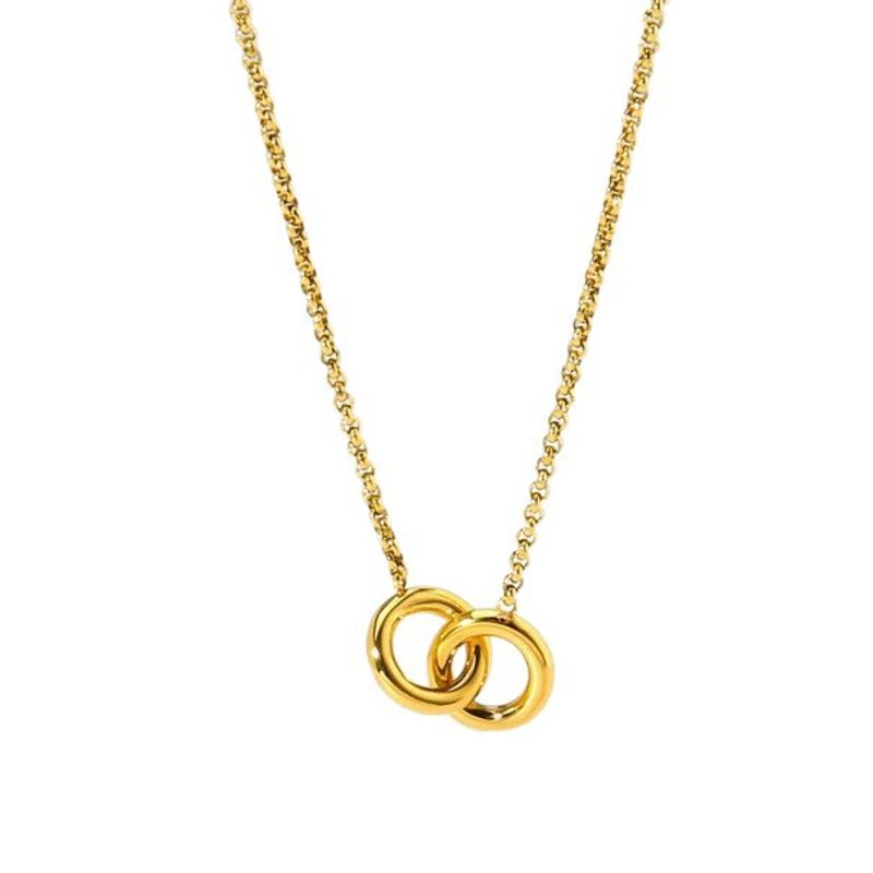 Gold interlocking double ring necklace — stainless steel