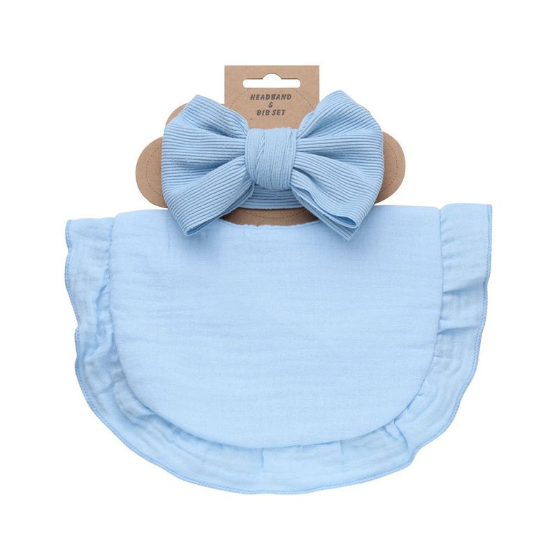 Bavoir à volants en gaze de coton et bandeau nœud assorti
