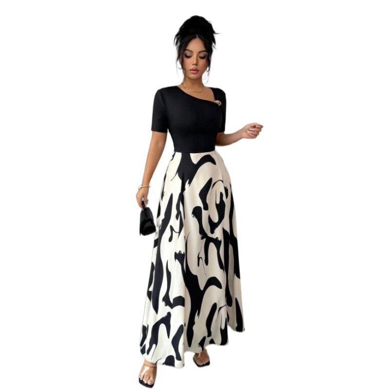 Two-Tone Maxi Dress, Plain Top and Printed Skirt