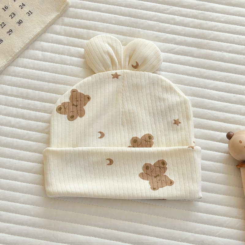 Bonnet de naissance en coton côtelé à oreilles — imprimé doux