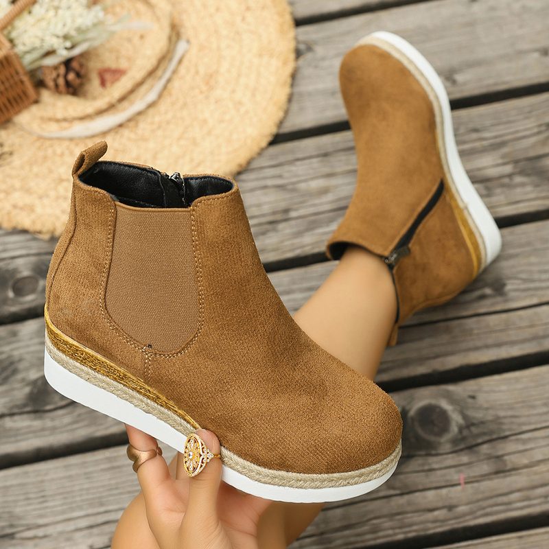 Bottines Chelsea compensées aspect daim — élastiques et zip