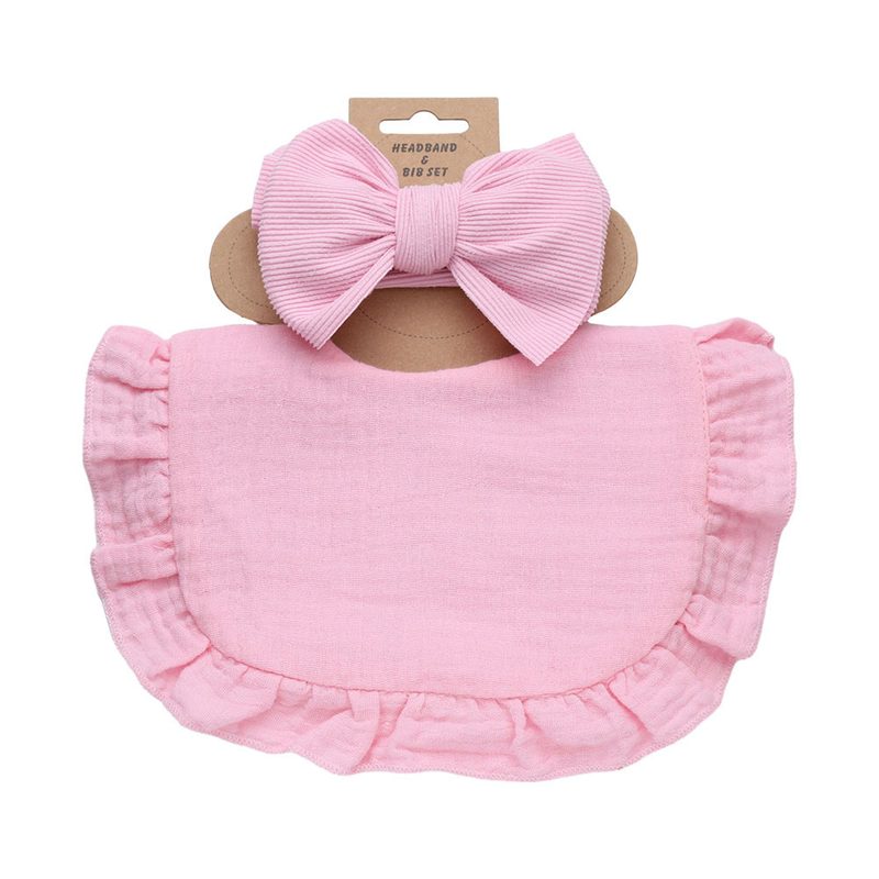 Bavoir à volants en gaze de coton et bandeau nœud assorti
