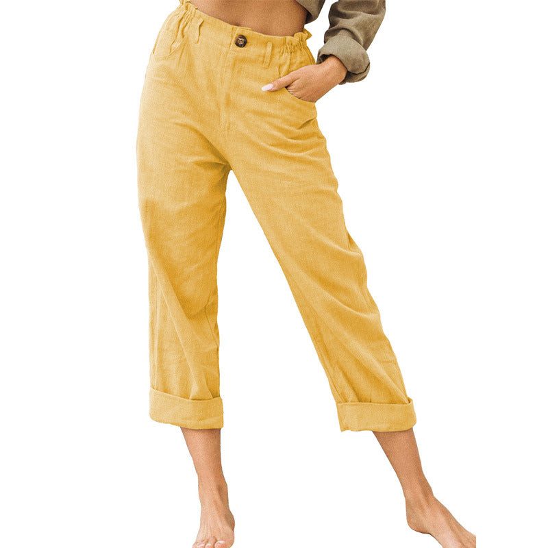 Effen damesbroek met elastische taille — soepele pasvorm — kleurvariant