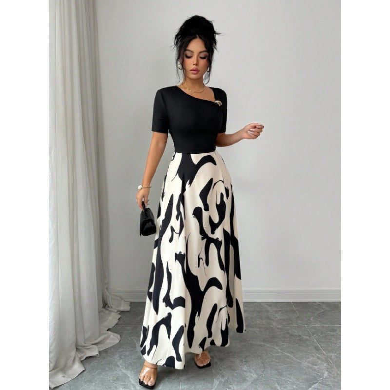 Two-Tone Maxi Dress, Plain Top and Printed Skirt