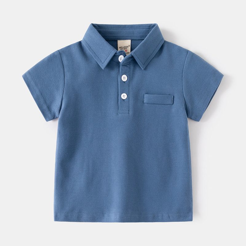 Boys’ cotton polo shirt — short sleeves, button collar — colour