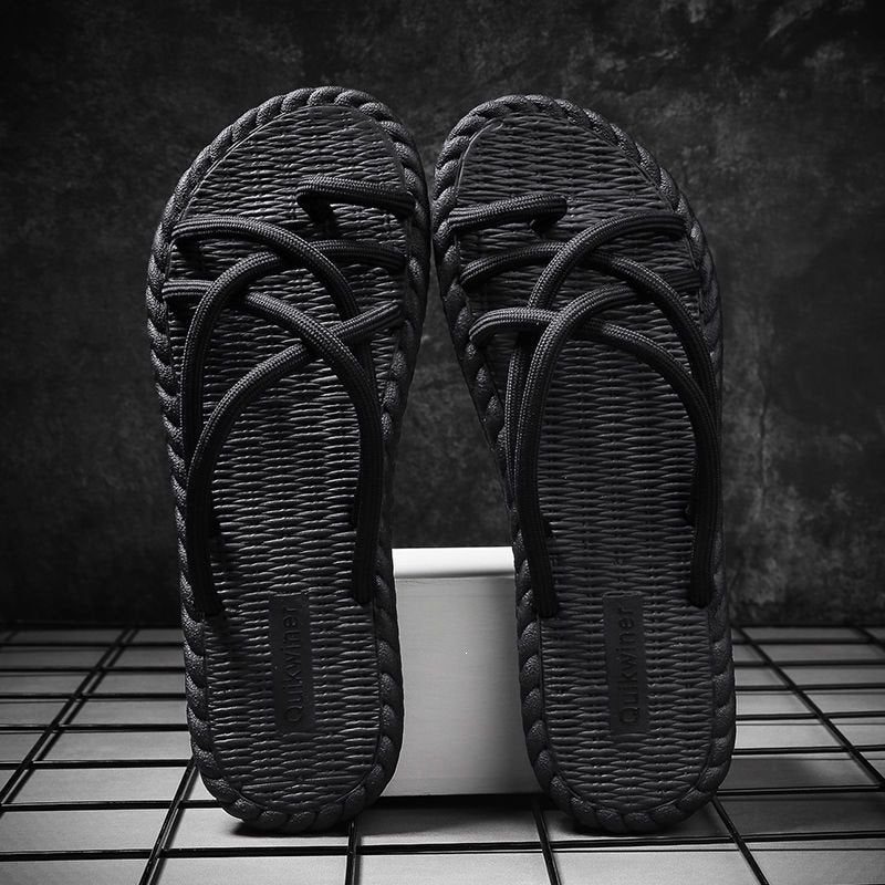 Men’s flip-flops with woven upper — treaded sole