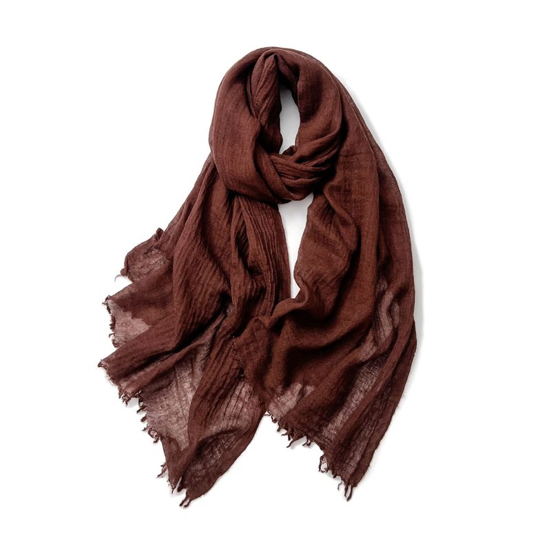 Grande étole femme froissée à franges — 90 × 180 cm, légère — coloris