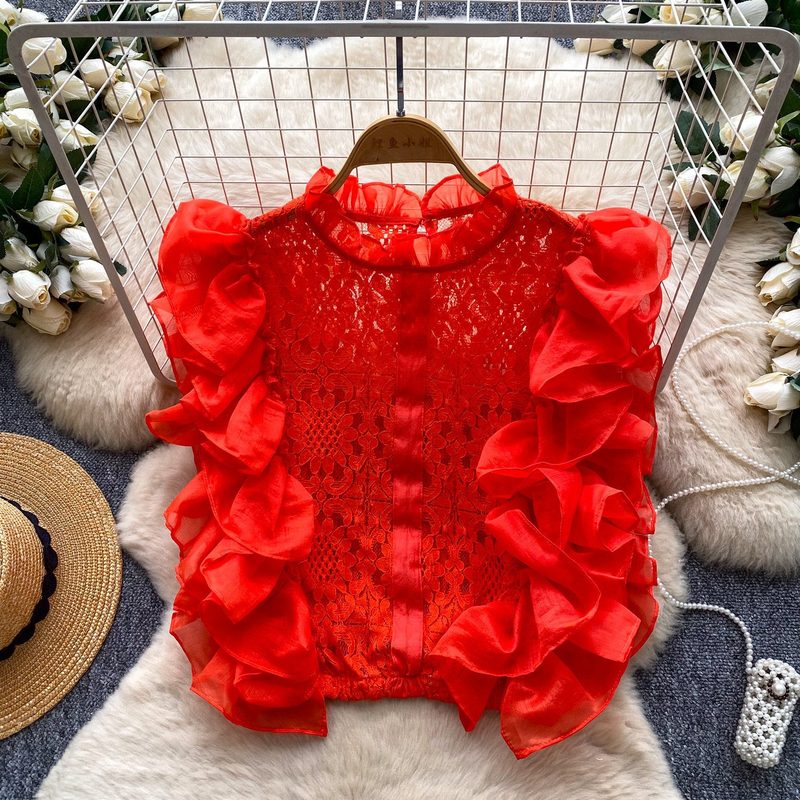 Lace top with organza ruffles, one size — colour