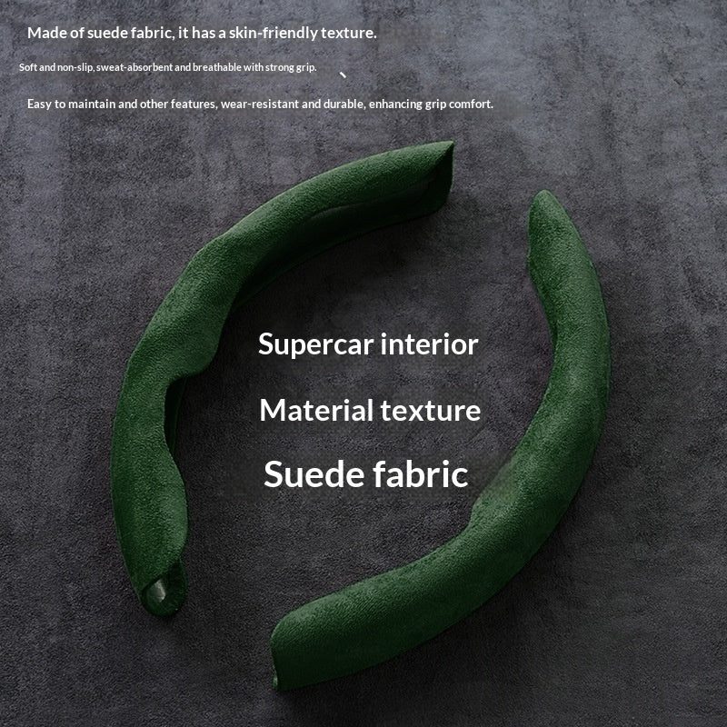 Faux suede steering wheel cover — absorbs sweat, 38 cm