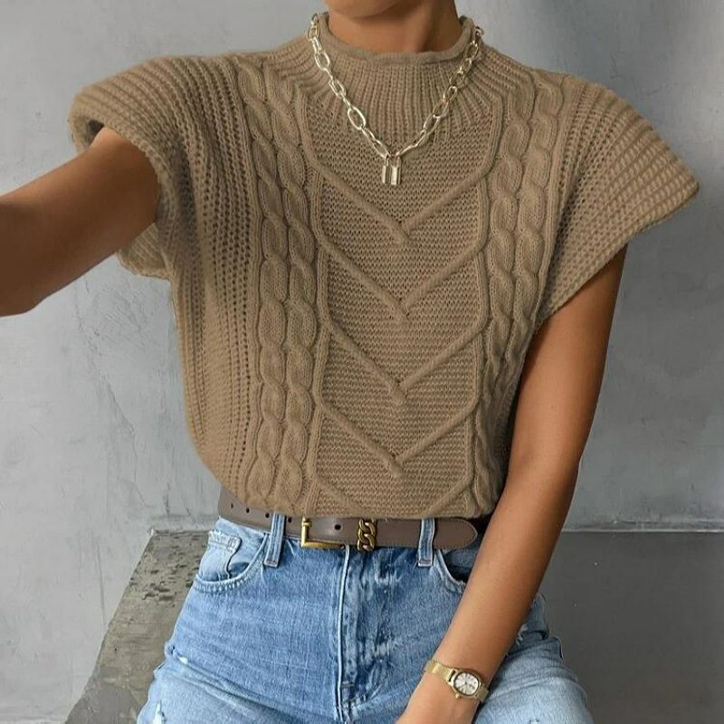 Pull mancherons col montant en maille torsadée