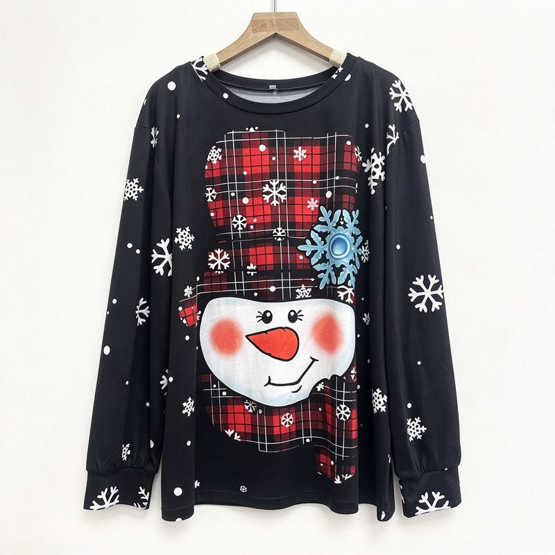 Sweat de Noël bonhomme de neige et flocons, grandes tailles