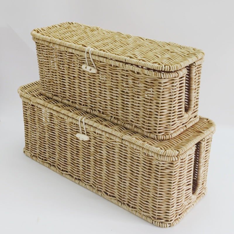 Storage Basket with Lid, Woven Rattan Effect