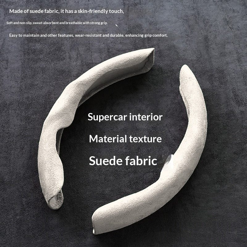 Faux suede steering wheel cover — absorbs sweat, 38 cm