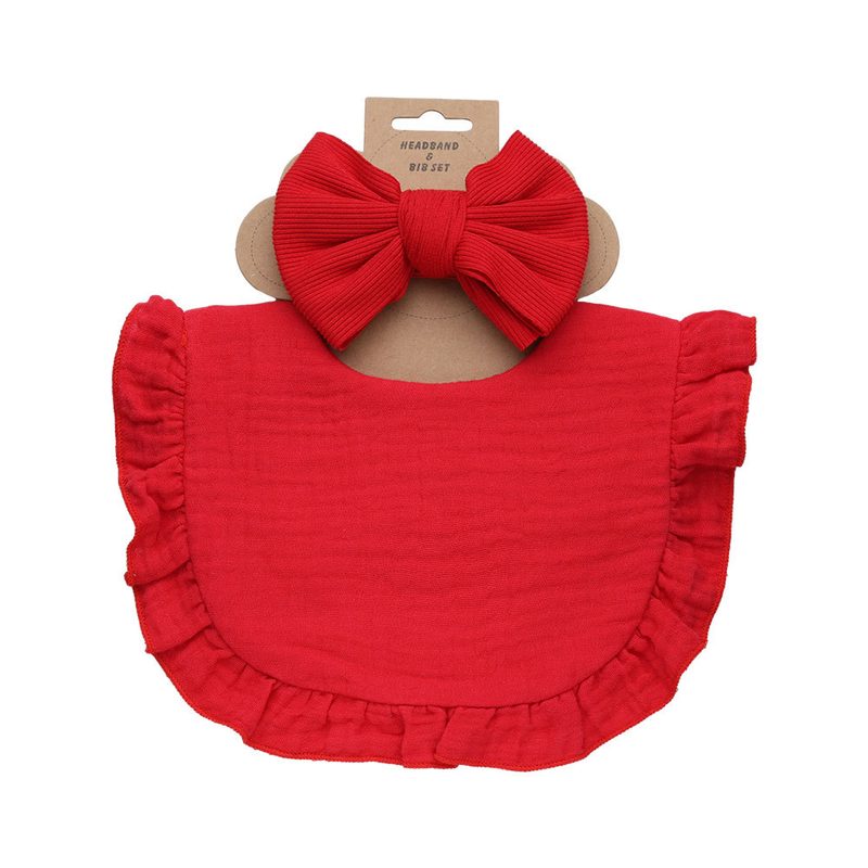 Bavoir à volants en gaze de coton et bandeau nœud assorti