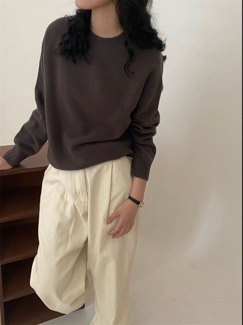 Pull col rond en maille douce, coupe ample