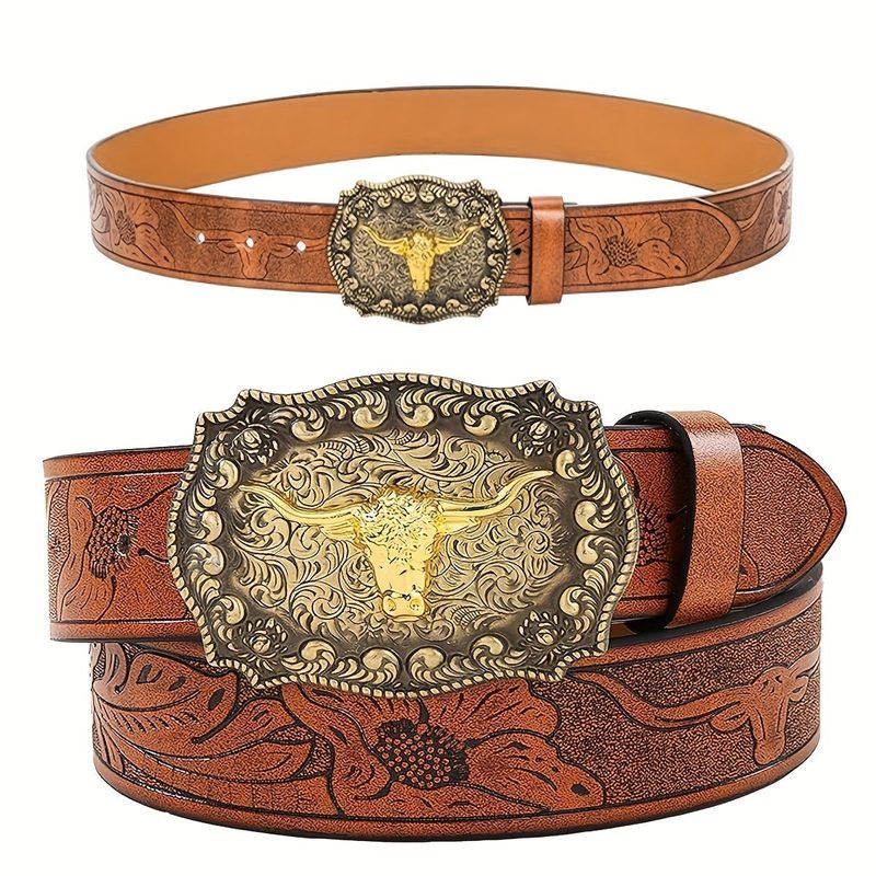 Cinto de homem western com fivela de cabeça de longhorn
