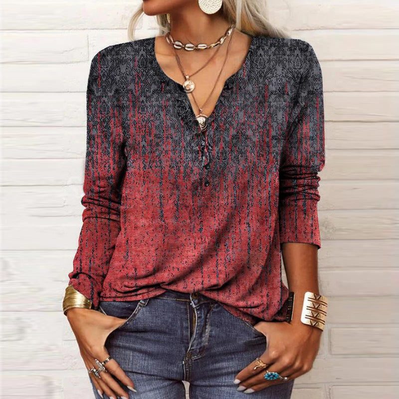 Henley-neck top with ombré prints