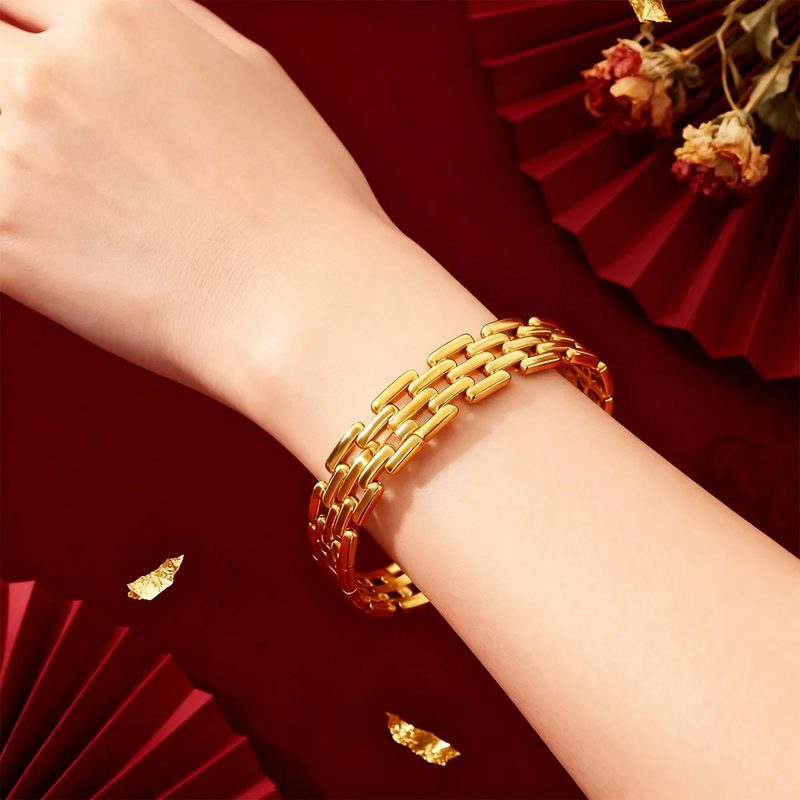Bracelet jonc ajouré large en acier inoxydable — placage sous vide