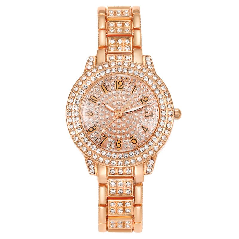 Women's rhinestone-encrusted watch, starry dial and metal bracelet