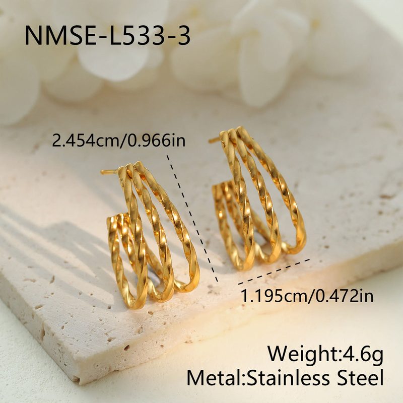 Gold open hoop earrings, twisted or braided — colour options