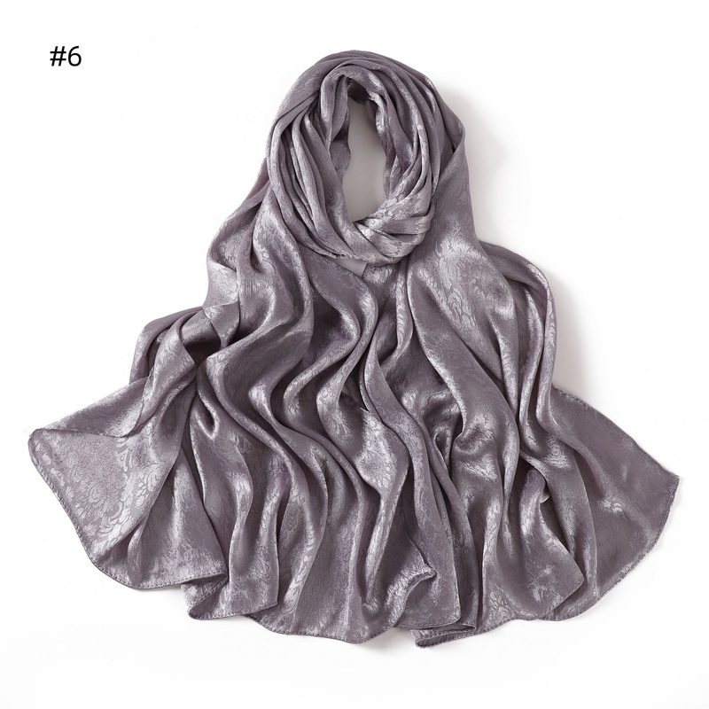 Foulard long en satin jacquard — motif tissé, 12 coloris