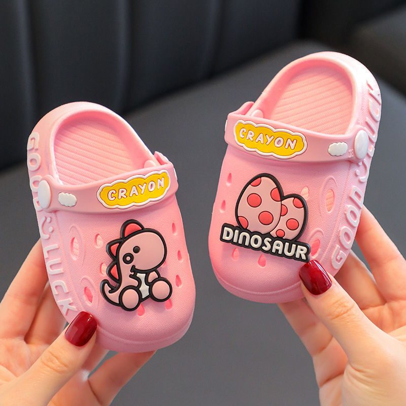 Kids’ dinosaur slippers — soft sole — colour