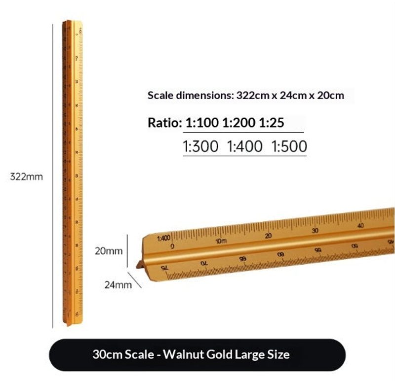 Aluminium triangular scale ruler — technical drawing