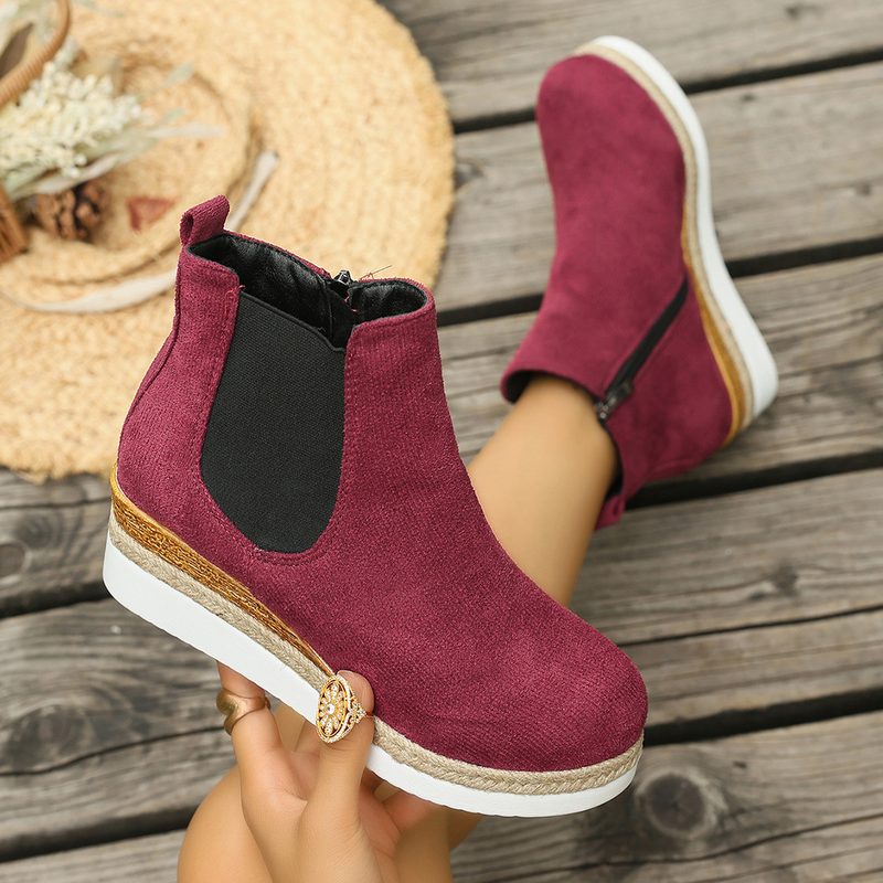 Bottines Chelsea compensées aspect daim — élastiques et zip