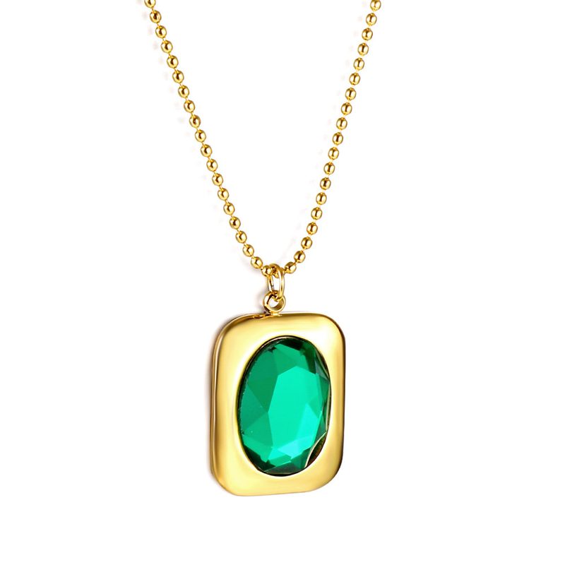 Collier doré à pendentif pierre colorée — acier inoxydable