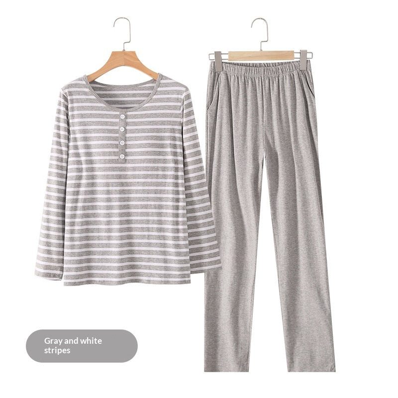 Pijama largo de rayas, parte de arriba con botones y pantalón liso