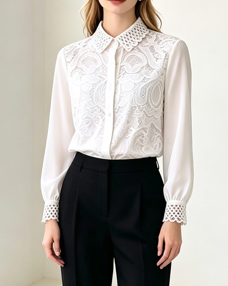 Camisa com aplicação de renda de croché