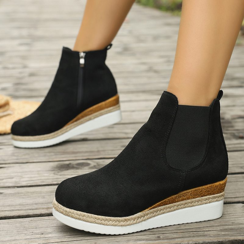 Bottines Chelsea compensées aspect daim — élastiques et zip