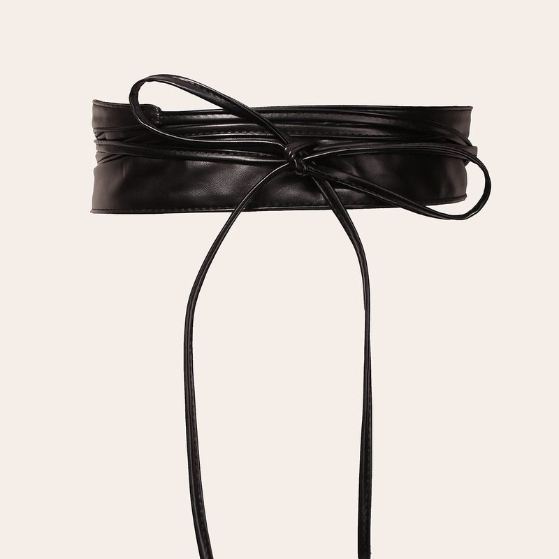 Wide faux leather tie belt, waist-defining — colour