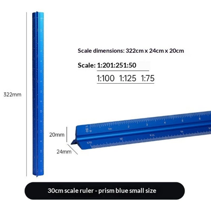 Aluminium triangular scale ruler — technical drawing — colour