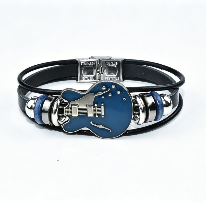 Herrenarmband aus Echtleder mit Gitarrenmotiv — Schnalle — Farbe