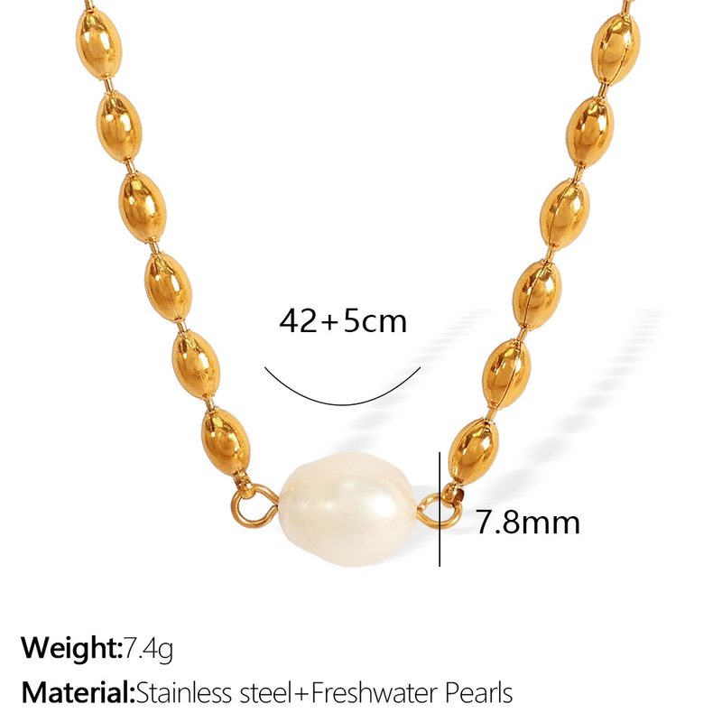 Collier maille grain de café doré et perle d'eau douce