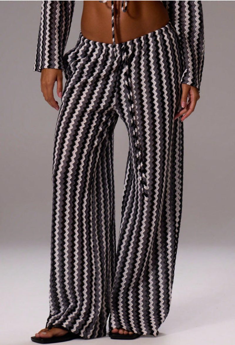 Openwork crochet-knit beach trousers — wave pattern — colour