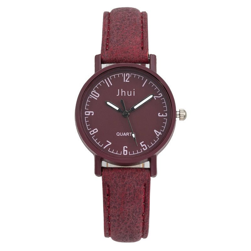 Retro-Damenuhr mit Lederarmband und farbigem Zifferblatt