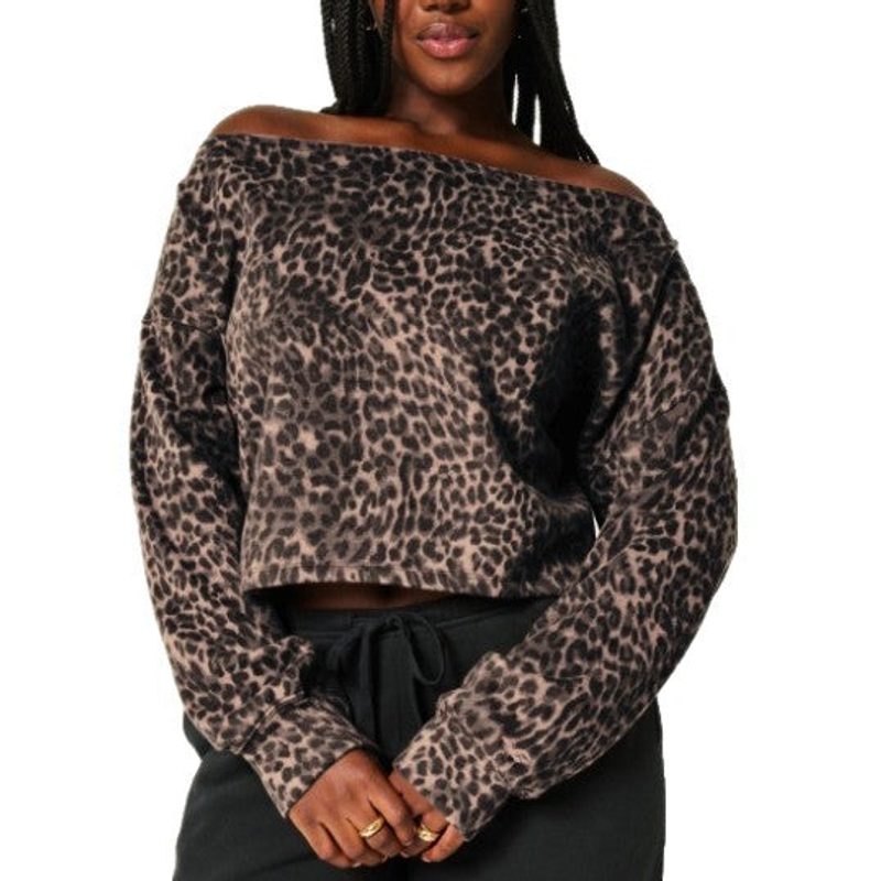 Off-Shoulder-Sweatshirt mit Leopardenprint