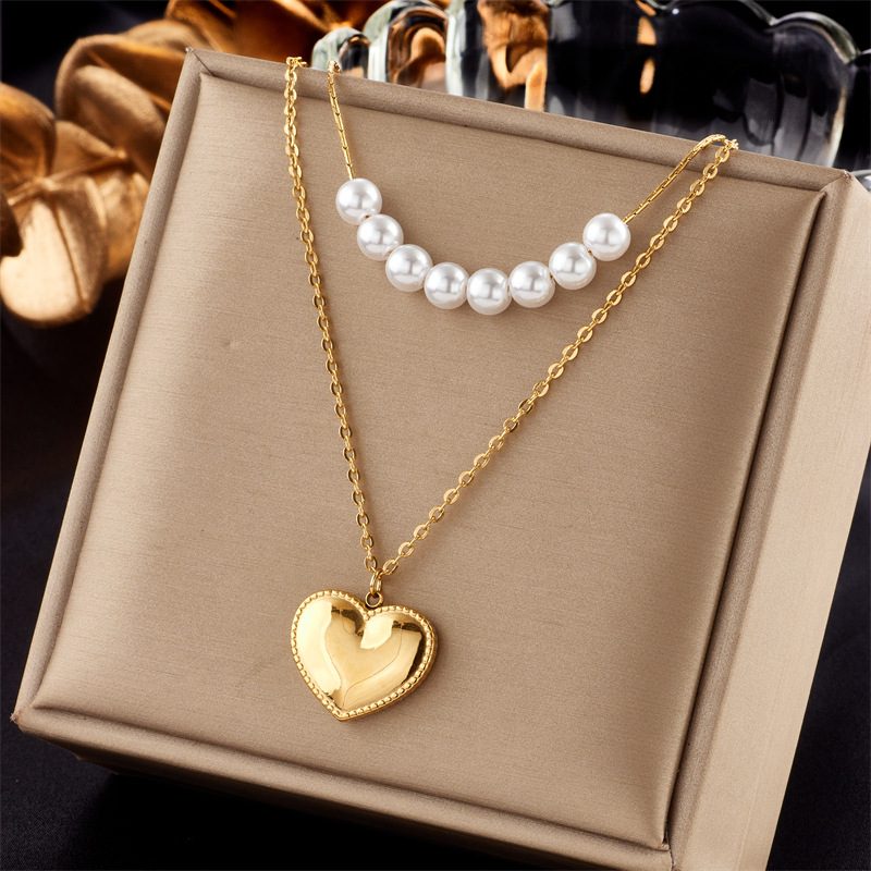 Collier multirangs doré en acier inoxydable — motif au choix