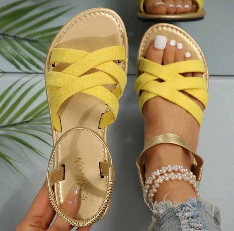 Flat Cross-Strap Sandals, Velvet Lining