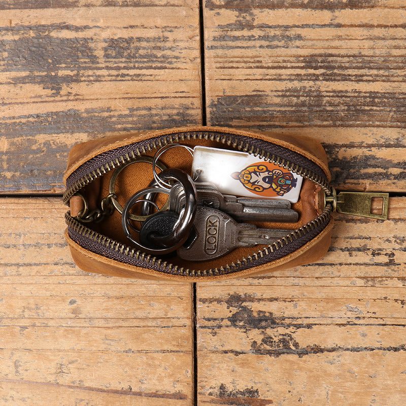 Coin purse and key pouch in grained faux leather — metal ring