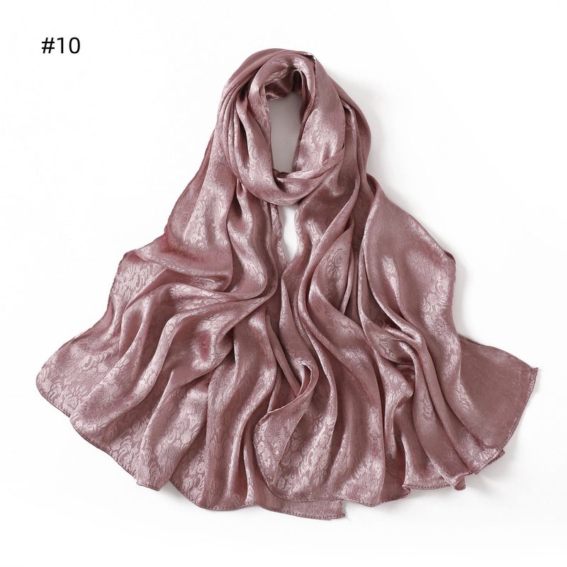 Foulard long en satin jacquard — motif tissé, 12 coloris