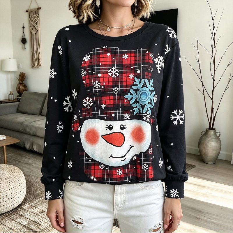 Sweat de Noël bonhomme de neige et flocons, grandes tailles