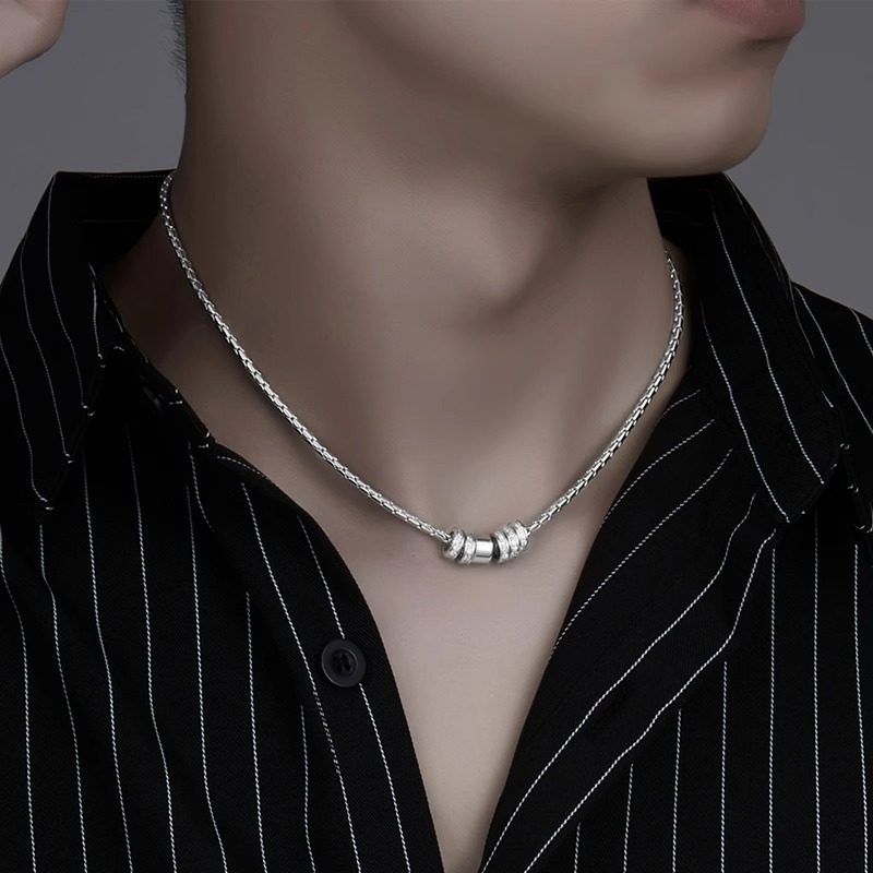 Herenketting met schuivende bezette ringen — titaniumstaal