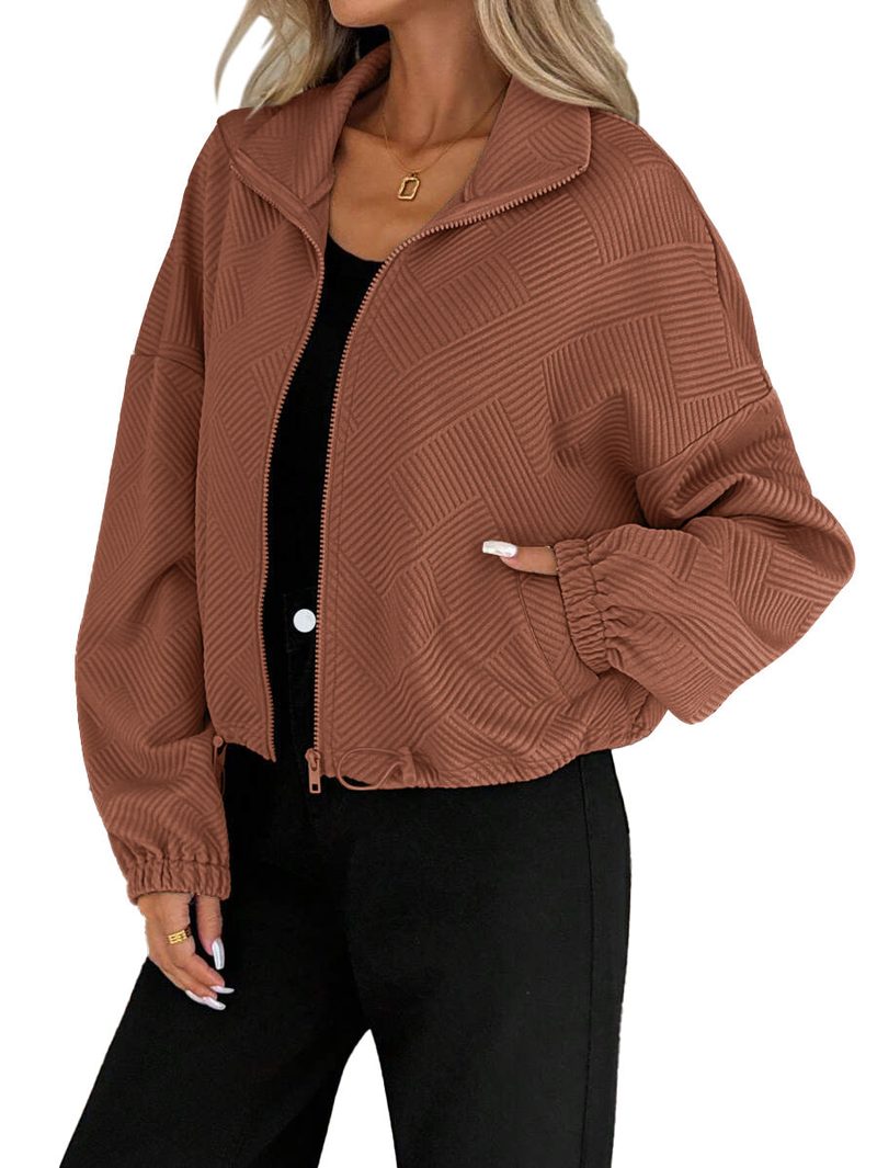 Veste zippée en maille gaufrée, bas à cordon